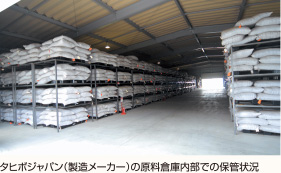 タヒボジャパン（製造メーカー）の原料倉庫内部での保管状況